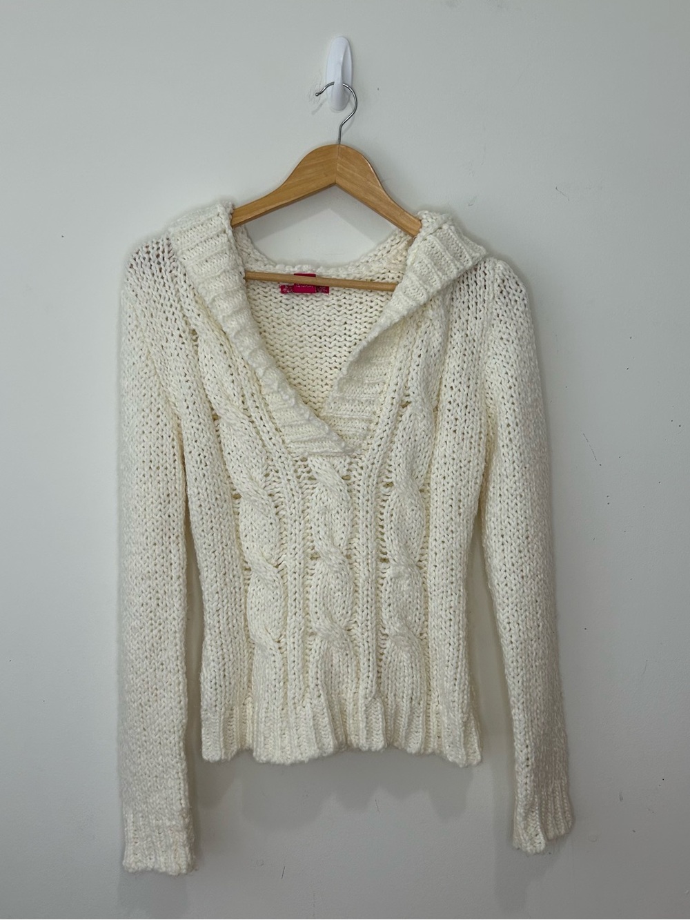 52 Weekends Knit Sweater Hoodie Cream Medium